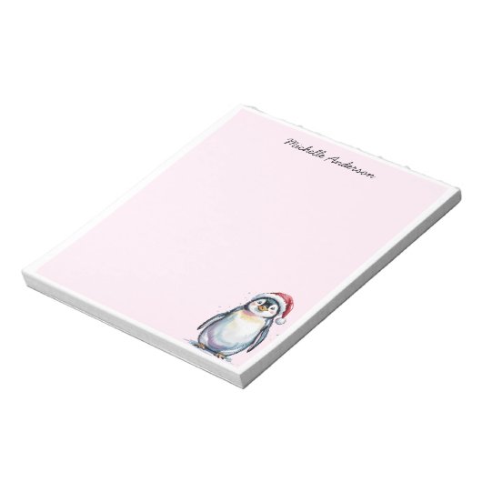 Personalisierter Niedlicher Pinguin in der Weihnac Notizblock (Rotiert)