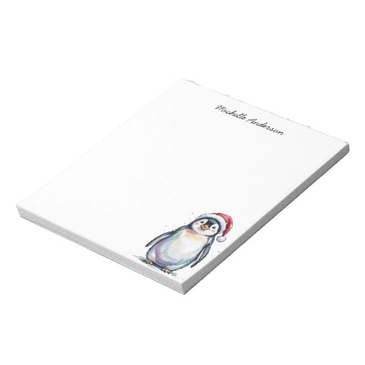 Personalisierter Niedlicher Pinguin in der Weihnac Notizblock (Rotiert)