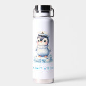 Personalisierter Niedlicher Pinguin-Kapitän Illust Trinkflasche (Rückseite)