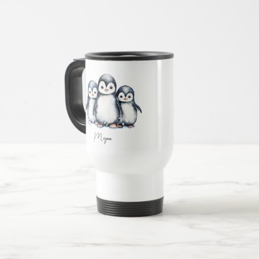Personalisierter Niedlicher Pinguin Reisebecher (Vorderseite Links)