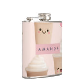 Personalisierter Niedlicher Pink Kawaii-Kaffeecup Flachmann (Rechts)