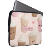 Personalisierter Niedlicher Pink Kawaii-Kaffeecup Laptopschutzhülle (Vorne Rechts)