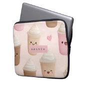 Personalisierter Niedlicher Pink Kawaii-Kaffeecup Laptopschutzhülle (Vorderseite Links)
