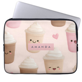 Personalisierter Niedlicher Pink Kawaii-Kaffeecup Laptopschutzhülle