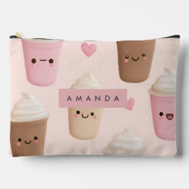 Personalisierter Niedlicher Pink Kawaii-Kaffeecup Zubehörtasche