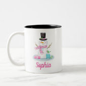 Personalisierter Niedlicher Pink Snowman Zweifarbige Tasse (Links)