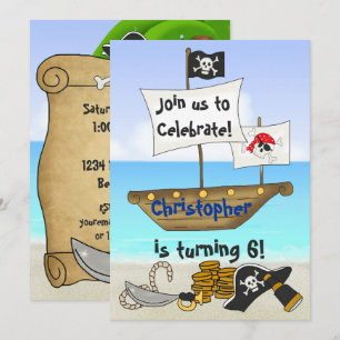 Personalisierter Niedlicher Pirate Boy's Beach Geb Einladung