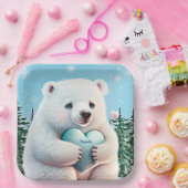 Personalisierter niedlicher Polarbär im Schnee mit Pappteller (Party)
