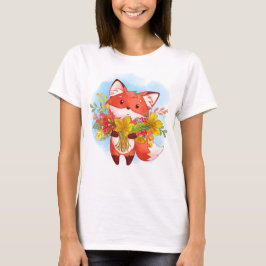 Personalisierter Niedlicher Red Fox mit Herbstlaub T-Shirt