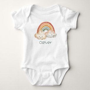 Personalisierter Niedlicher Regenbogen und Wolken Baby Strampler