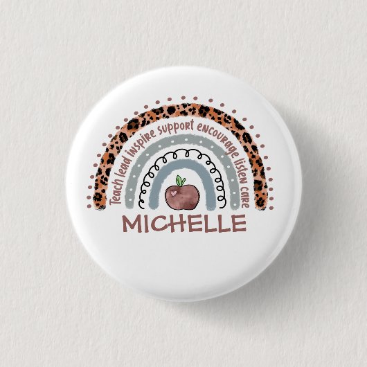 Personalisierter Niedlicher Regenbogenlehrer Button (Vorderseite)