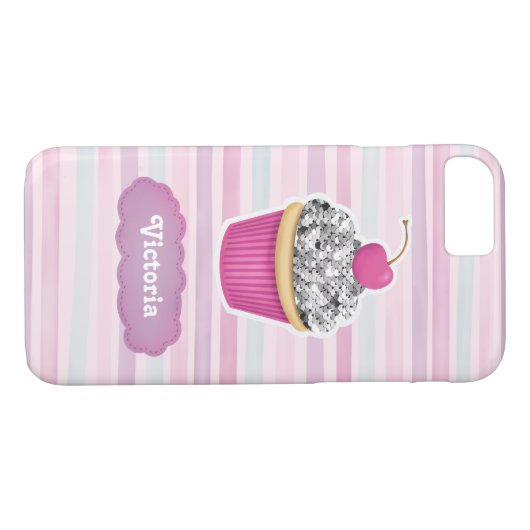 Personalisierter Niedlicher Rosa Cupcake Case-Mate iPhone Hülle (Rückseite (Horizontal))