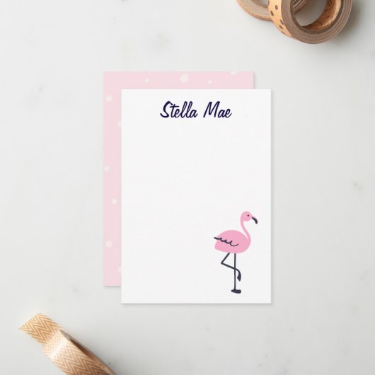 Personalisierter niedlicher Rosa Flamingo notecard Mitteilungskarte (Vorderseite/Rückseite Beispiel)