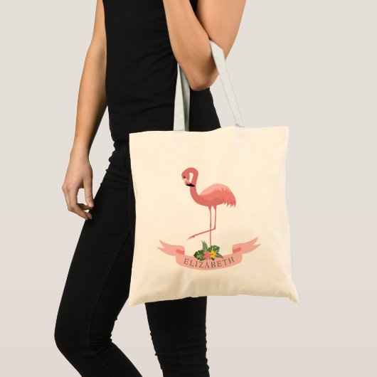 Personalisierter Niedlicher Rosa Flamingo Tragetasche (Vorderseite (Produkt))