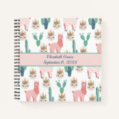 Personalisierter Niedlicher Rosa Lama und grüner K Notizblock (Vorderseite)