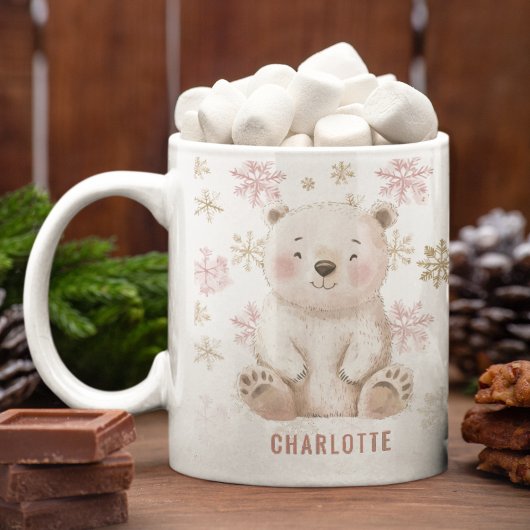 Personalisierter Niedlicher rosa Winterbär Weihnac Kaffeetasse