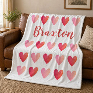 Personalisierter Niedlicher Roter Rosa Herzklopfen Fleecedecke