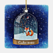 Personalisierter Niedlicher Rotfuchs in Snowglobe Keramikornament (Rückseite)