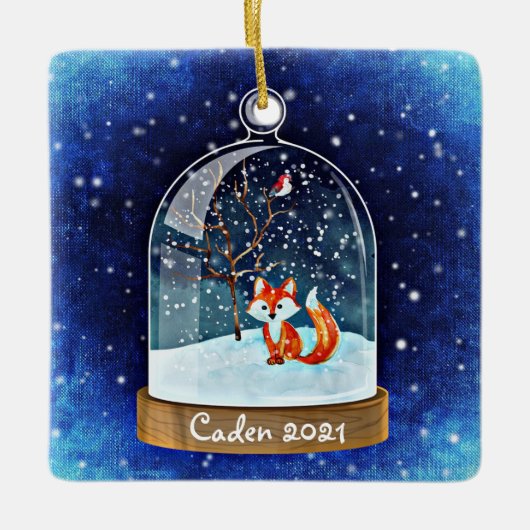 Personalisierter Niedlicher Rotfuchs in Snowglobe Keramikornament (Vorderseite)