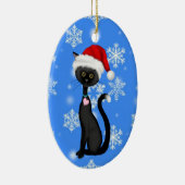 Personalisierter Niedlicher Santa Cat n Snowflakes Keramik Ornament (Rechts)