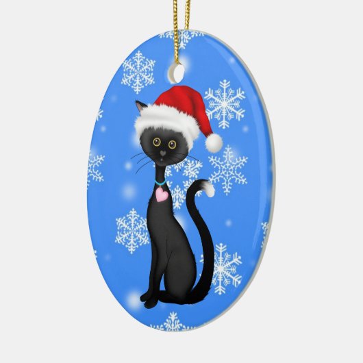 Personalisierter Niedlicher Santa Cat n Snowflakes Keramik Ornament (Links)