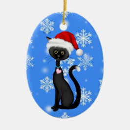 Personalisierter Niedlicher Santa Cat n Snowflakes Keramik Ornament