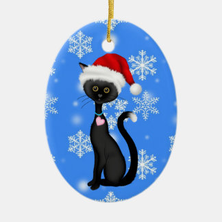 Personalisierter Niedlicher Santa Cat n Snowflakes Keramik Ornament