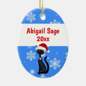 Personalisierter Niedlicher Santa Cat n Snowflakes Keramik Ornament (Hinten)