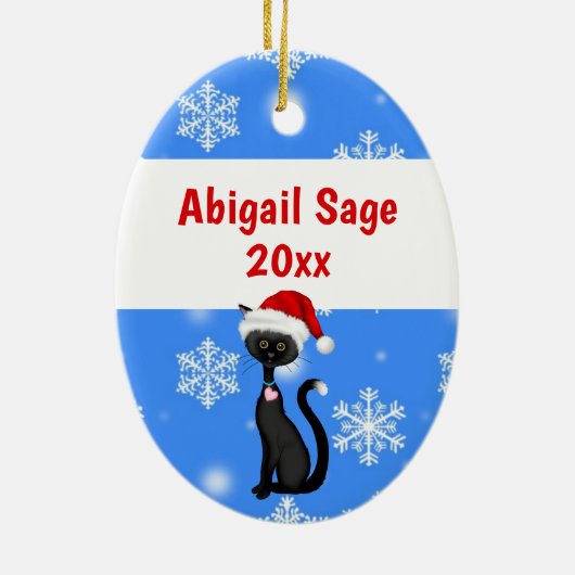 Personalisierter Niedlicher Santa Cat n Snowflakes Keramik Ornament (Hinten)