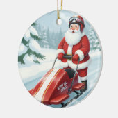 Personalisierter Niedlicher Santa Doing Snowmobili Keramik Ornament (Links)
