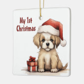 Personalisierter Niedlicher Santa Puppy Dog 1. Wei Keramikornament (Links)