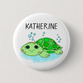 Personalisierter Niedlicher Schildkrötenname Button (Vorderseite)