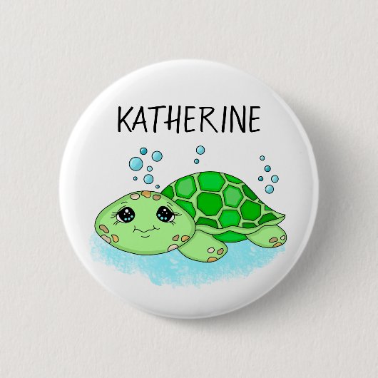 Personalisierter Niedlicher Schildkrötenname Button (Vorderseite)