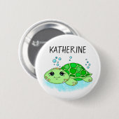 Personalisierter Niedlicher Schildkrötenname Button (Vorne & Hinten)
