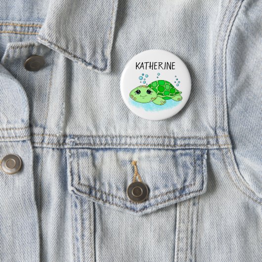 Personalisierter Niedlicher Schildkrötenname Button (Beispiel)