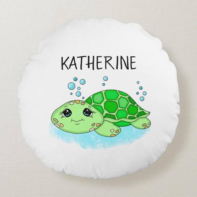 Personalisierter Niedlicher Schildkrötenname Rundes Kissen (Vorderseite)