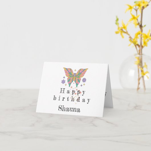 Personalisierter niedlicher Schmetterling Geburtst Karte (Gelbe Blume)