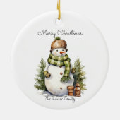 Personalisierter Niedlicher Snowman Watercolor Wei Keramik Ornament (Hinten)