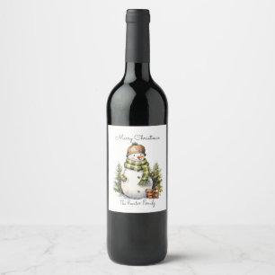 Personalisierter Niedlicher Snowman Watercolor Wei Weinetikett