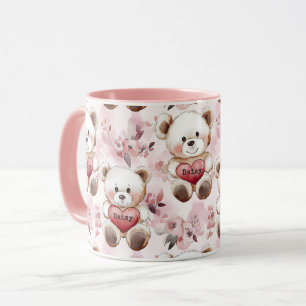 Personalisierter Niedlicher Teddybär Valentinstag  Tasse