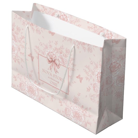 Personalisierter Niedlicher Toile Rosa Coquette Ge Große Geschenktüte (Vorderseite Schrägansicht)