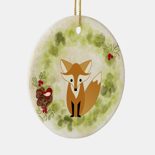 Personalisierter Niedlicher Waldfuchs und Urlaubsk Keramik Ornament (Rechts)