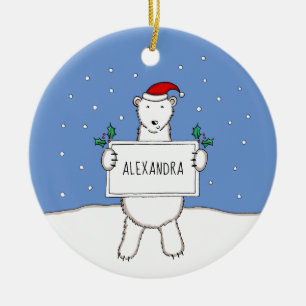 Personalisierter Niedlicher Weihnachtsbärenbaum Keramik Ornament