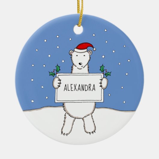Personalisierter Niedlicher Weihnachtsbärenbaum Keramik Ornament (Vorne)