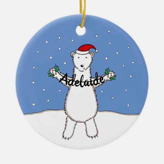 Personalisierter Niedlicher Weihnachtsbärenbaum Keramik Ornament (Vorne)