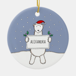 Personalisierter Niedlicher Weihnachtsbärenbaum Keramik Ornament