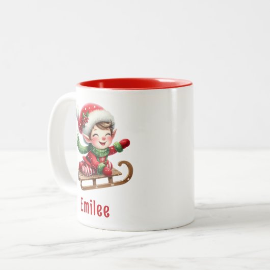 Personalisierter Niedlicher Weihnachtself Zweifarbige Tasse (Vorderseite Links)