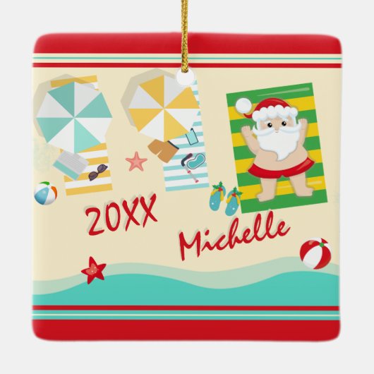 Personalisierter Niedlicher Weihnachtsmann am Stra Keramikornament (Rückseite)