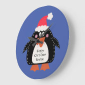 Personalisierter Niedlicher Weihnachtspenguin Große Wanduhr (Winkel)