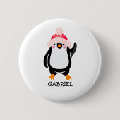 Personalisierter Niedlicher Weihnachtspenguin in R Button (Vorderseite)